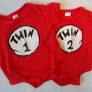 Twin Onesies, Twin 1 Twin 2 (Thing 1 Thing 2) EUC